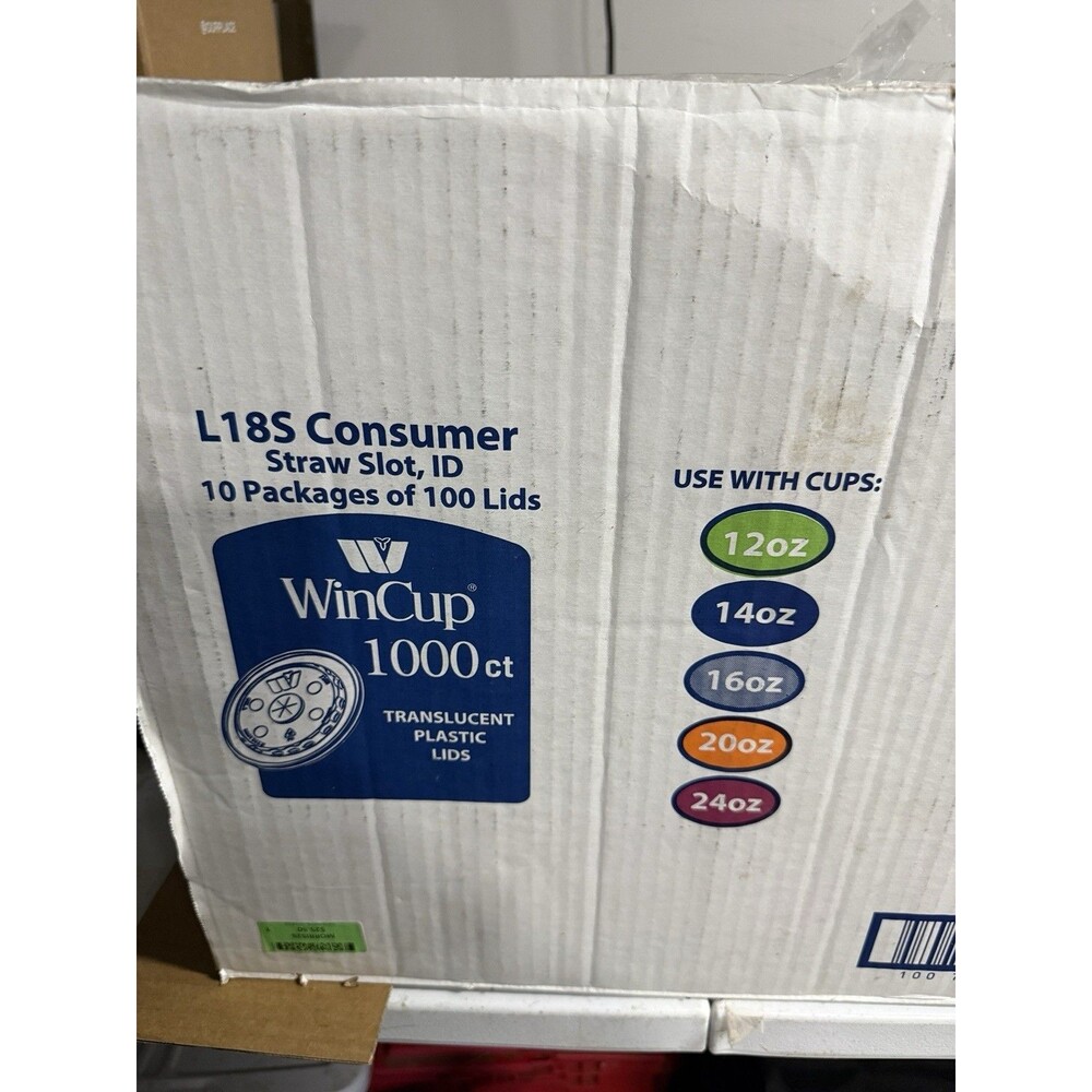 Wincup Translucent Plastic Lids with Straw Slot (1000 Count) 32-44oz, box damage